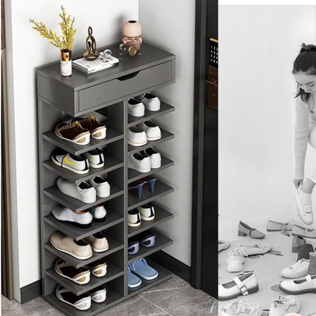 7 szintes cipőtároló, elegáns design, szürke - optimális cipőrendezés