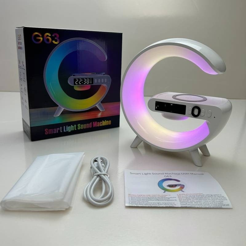 3 az 1-ben vezeték nélküli töltőállomás RGB lámpával és bluetooth hangszóróval, alkalmazásvezérlés