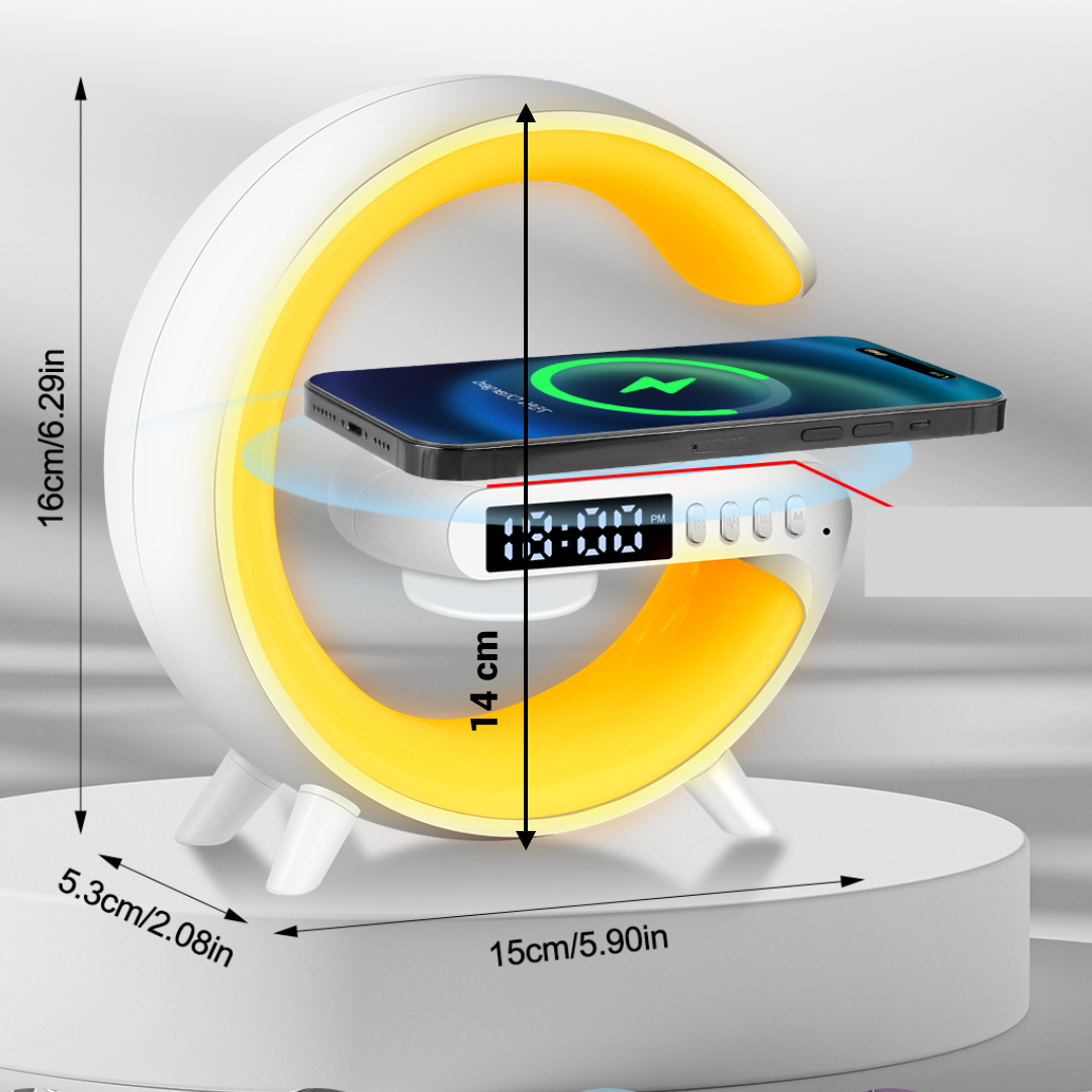 3 az 1-ben vezeték nélküli töltőállomás RGB lámpával és bluetooth hangszóróval, alkalmazásvezérlés