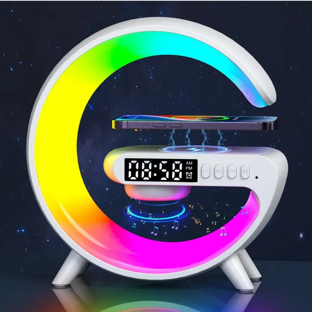 3 az 1-ben vezeték nélküli töltőállomás RGB lámpával és bluetooth hangszóróval, alkalmazásvezérlés