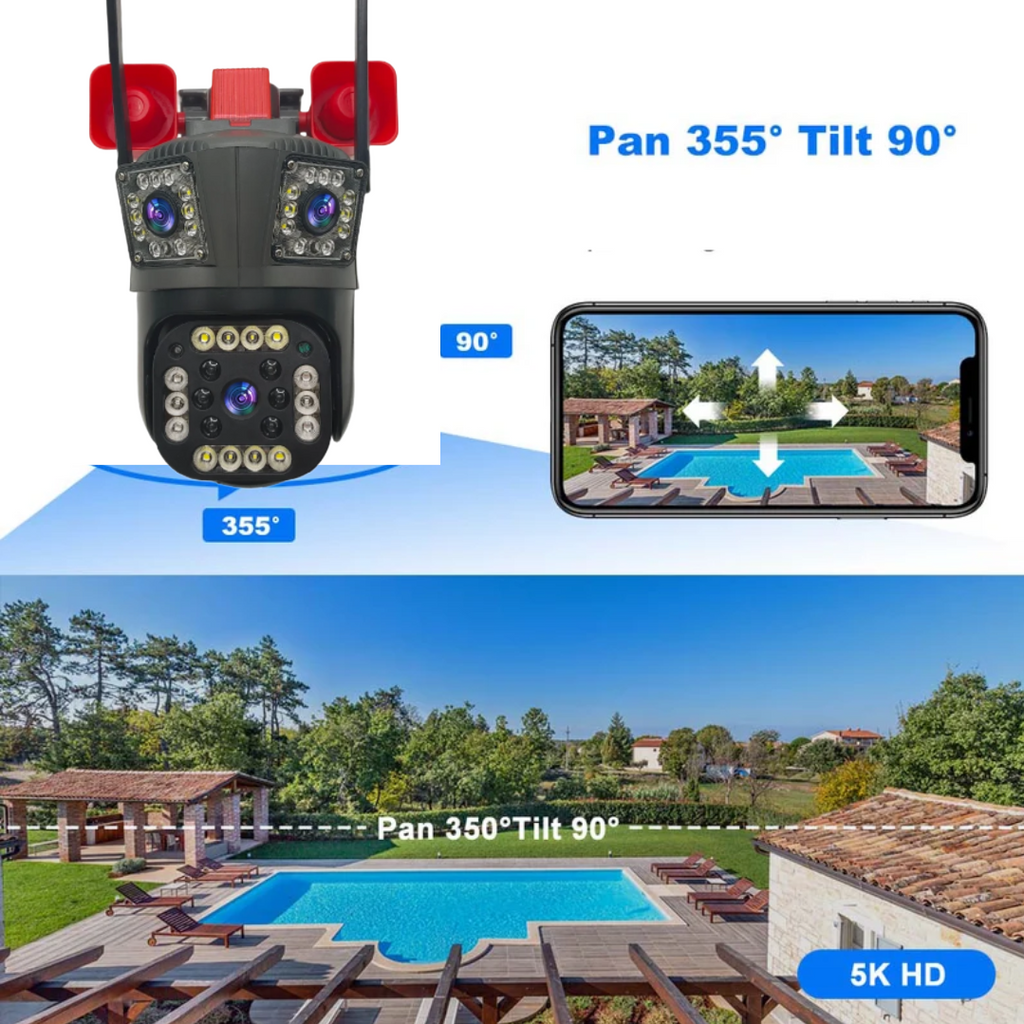 12MP Ultra HD WiFi megfigyelő kamera - Kültéri/Beltéri PTZ-vel, 5X zoommal, éjjellátóval és beépített szirénával