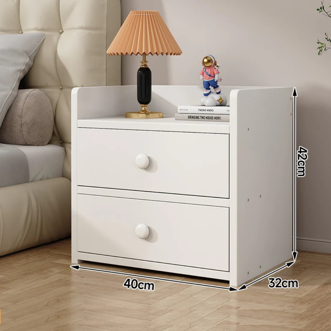 Modern Fehér Éjjeliszekrény 2 Tágas Fiókkal PAL-ból - Elegáns Hálószoba Design
