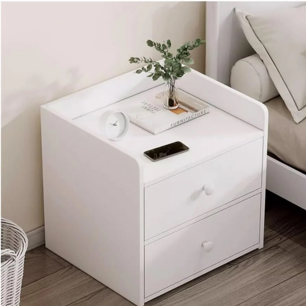 Modern Fehér Éjjeliszekrény 2 Tágas Fiókkal PAL-ból - Elegáns Hálószoba Design