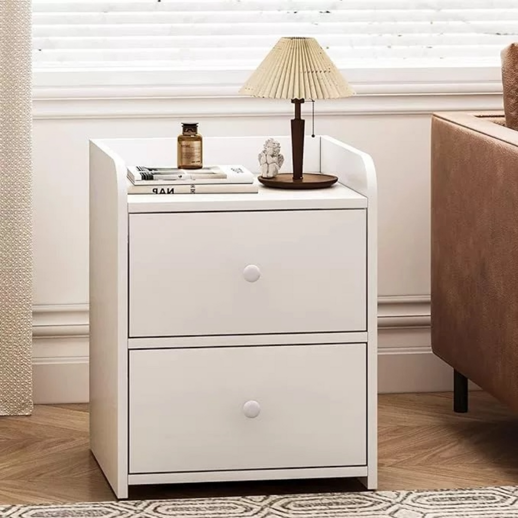 Modern Fehér Éjjeliszekrény 2 Tágas Fiókkal PAL-ból - Elegáns Hálószoba Design
