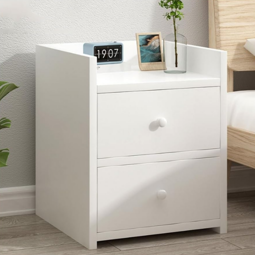 Modern Fehér Éjjeliszekrény 2 Tágas Fiókkal PAL-ból - Elegáns Hálószoba Design