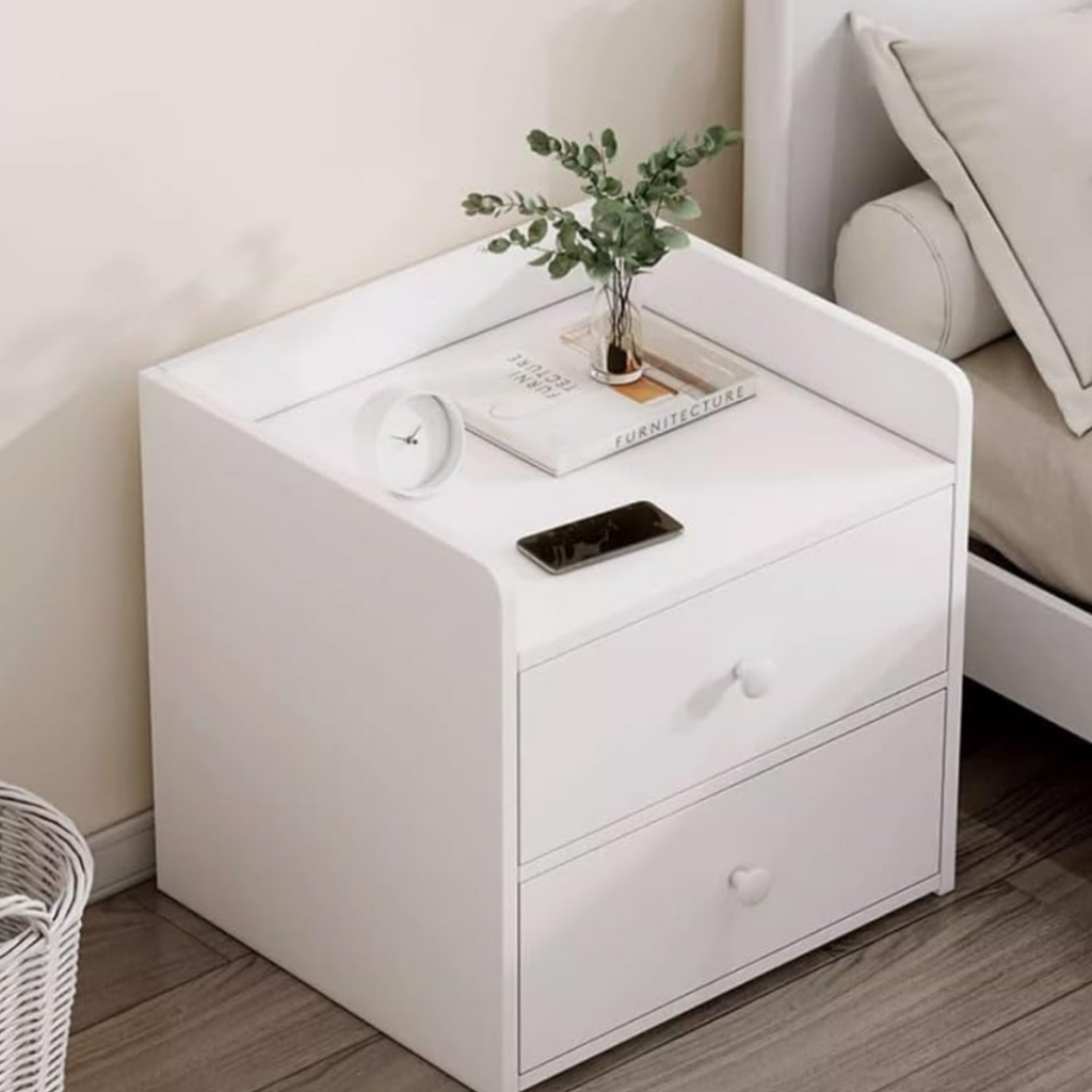 Modern Fehér Éjjeliszekrény 2 Tágas Fiókkal PAL-ból - Elegáns Hálószoba Design