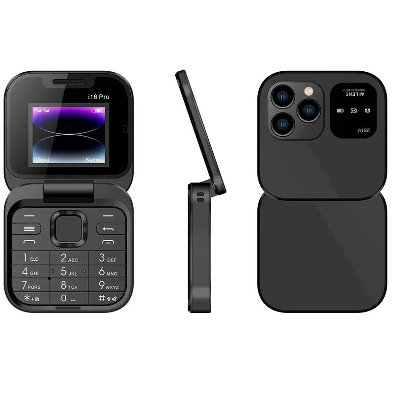 i16Pro Mini Flip Telefon - Dual SIM, HD Kijelző, Bluetooth, FM Rádió - Kompakt és Ellenálló Design