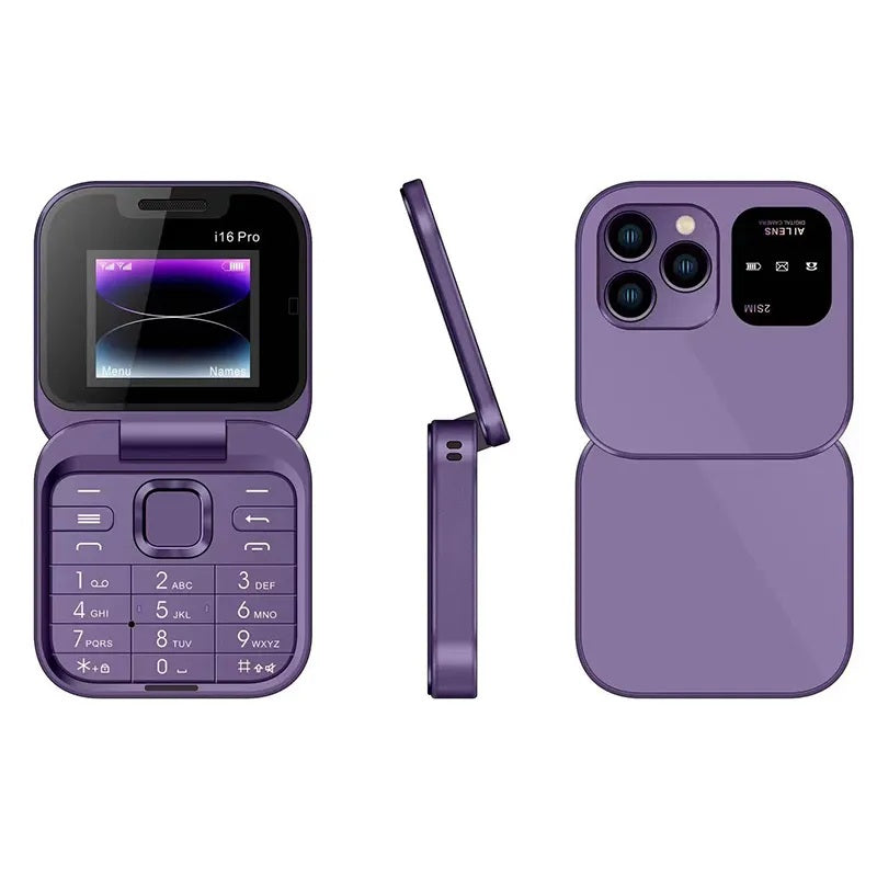 i16Pro Mini Flip Telefon - Dual SIM, HD Kijelző, Bluetooth, FM Rádió - Kompakt és Ellenálló Design