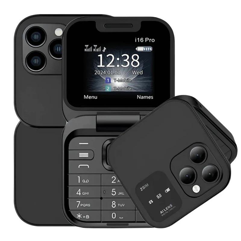 i16Pro Mini Flip Telefon - Dual SIM, HD Kijelző, Bluetooth, FM Rádió - Kompakt és Ellenálló Design