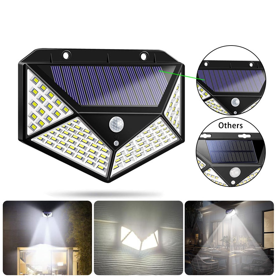 100 LED-es napelemes lámpa mozgásérzékelővel - 600 lumen