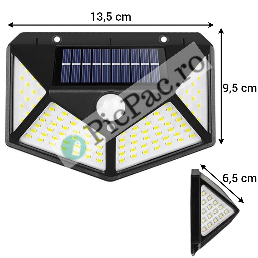 100 LED-es napelemes lámpa mozgásérzékelővel - 600 lumen