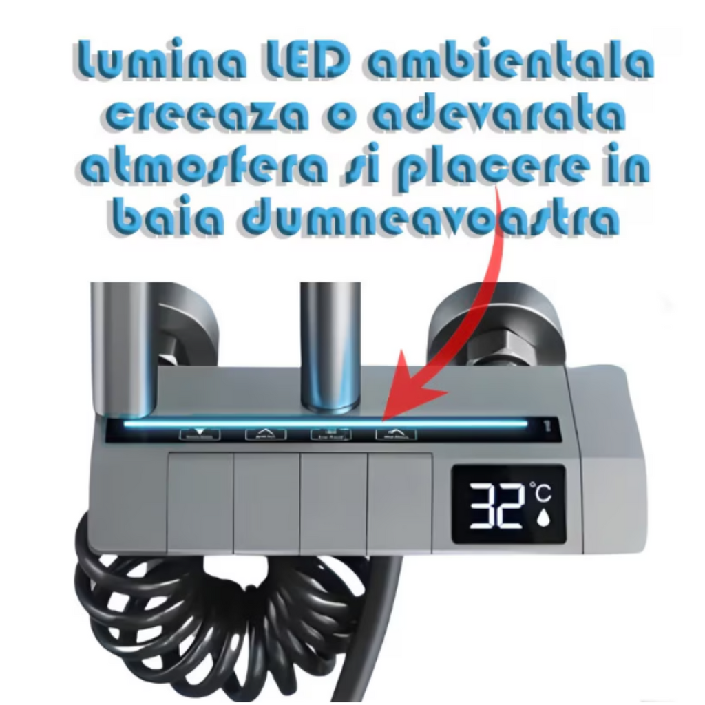 Intelligens Zuhanykészlet | LED Kijelző + Termosztatikus Vezérlés | 4 Permetezési Mód | Levegő Technológia