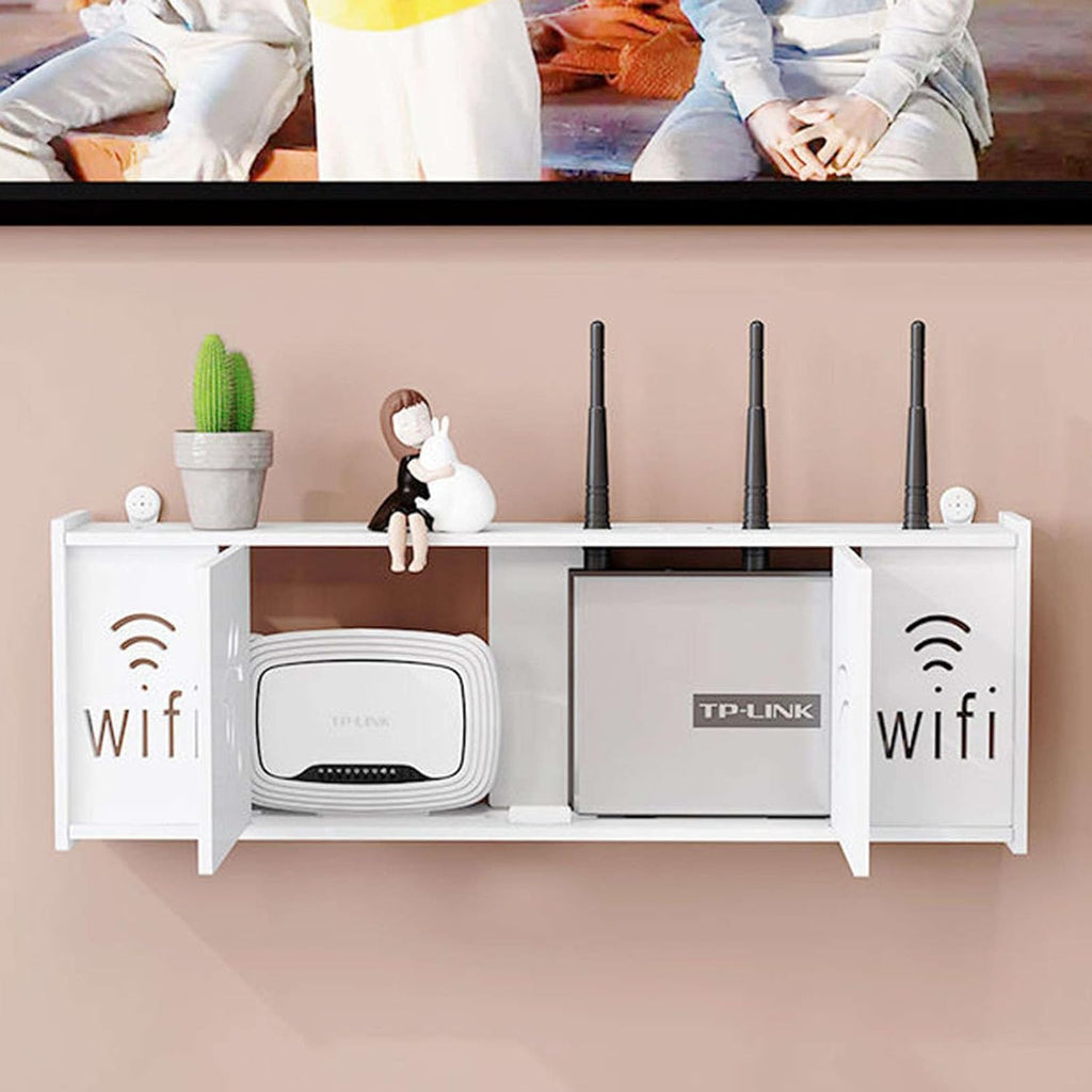 Fali rendszerező polc WiFi routerhez - Modern tartó kábel- és aljzatelrejtéssel