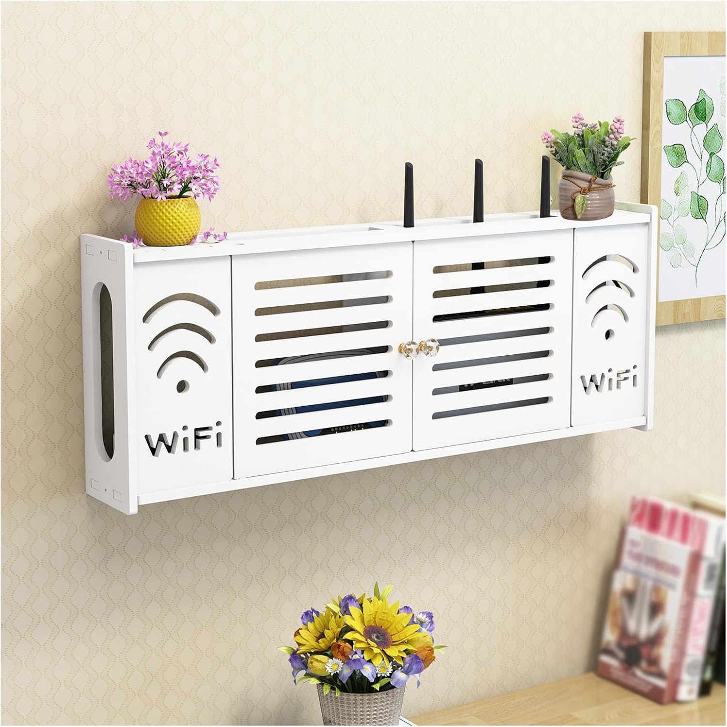 Fali rendszerező polc WiFi routerhez - Modern tartó kábel- és aljzatelrejtéssel
