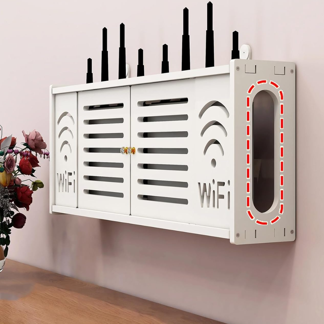 Fali rendszerező polc WiFi routerhez - Modern tartó kábel- és aljzatelrejtéssel