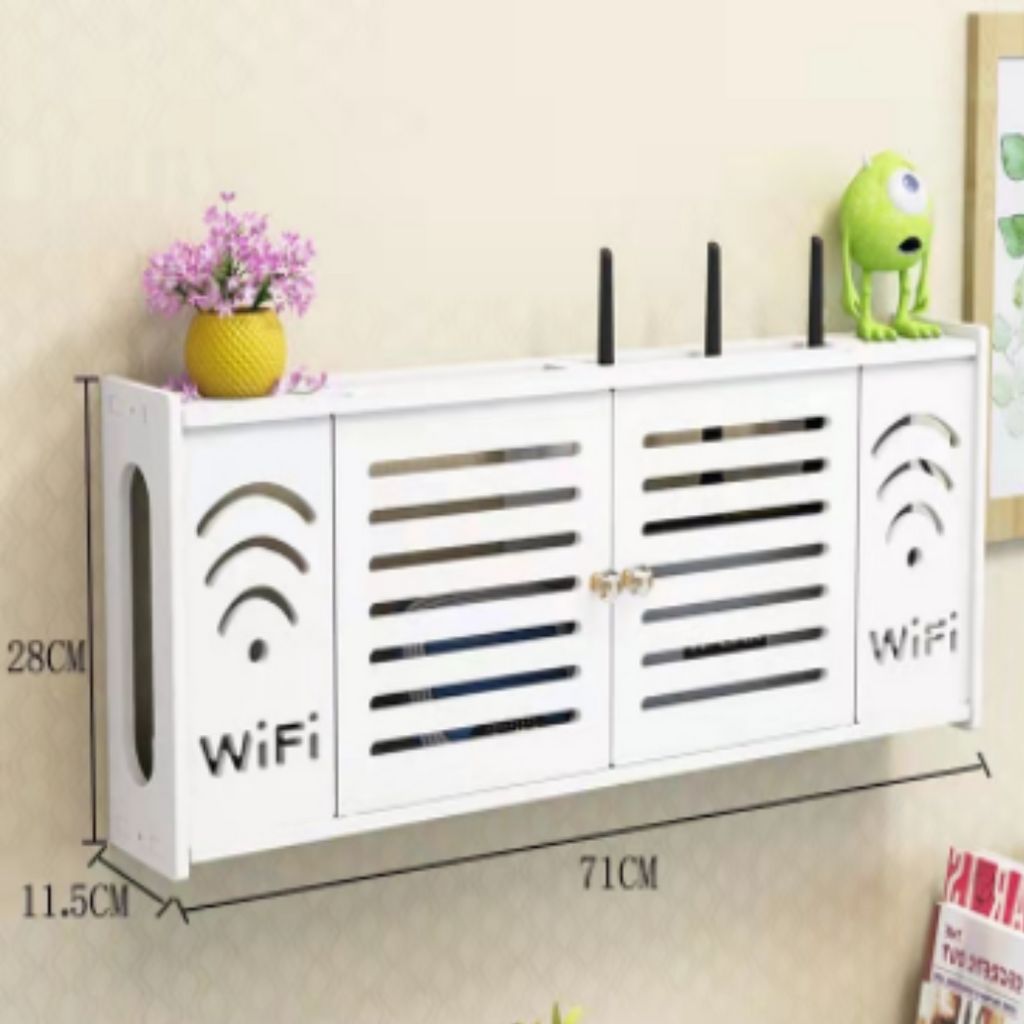 Fali rendszerező polc WiFi routerhez - Modern tartó kábel- és aljzatelrejtéssel