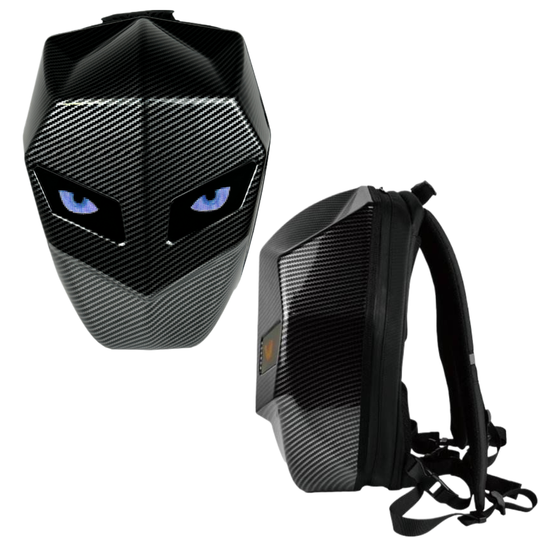 Vízálló motoros hátizsák LED-del és karbon dizájnnal - laptop rekesz, merev tok