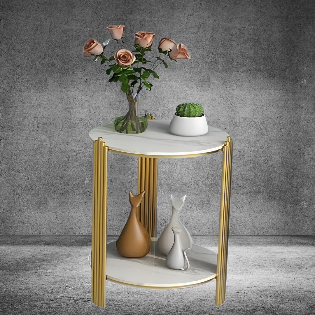 Kerek dohányzóasztal 2 polccal és fémvázzal - Modern design a nappaliba