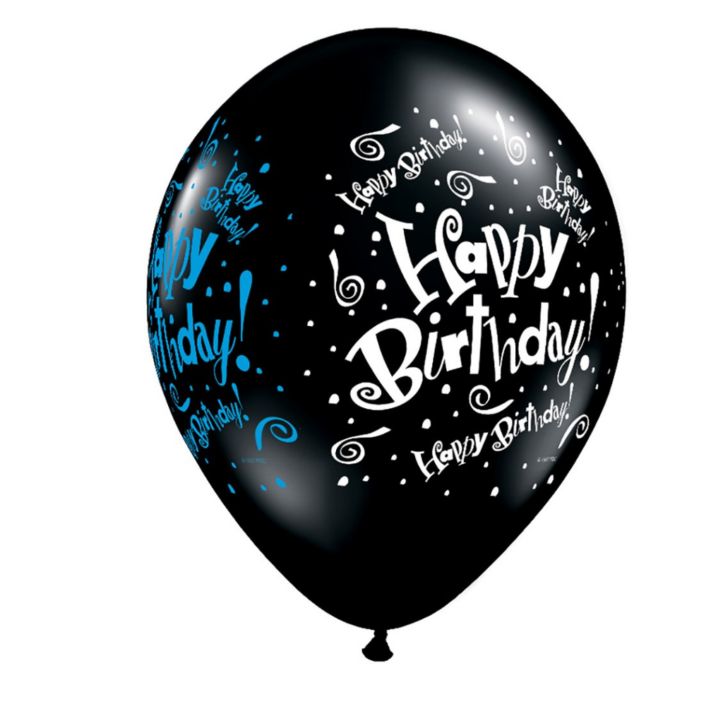 Fekete Happy Birthday Prémium Latex Léggömb - Elegáns Születésnapi Dekorációk