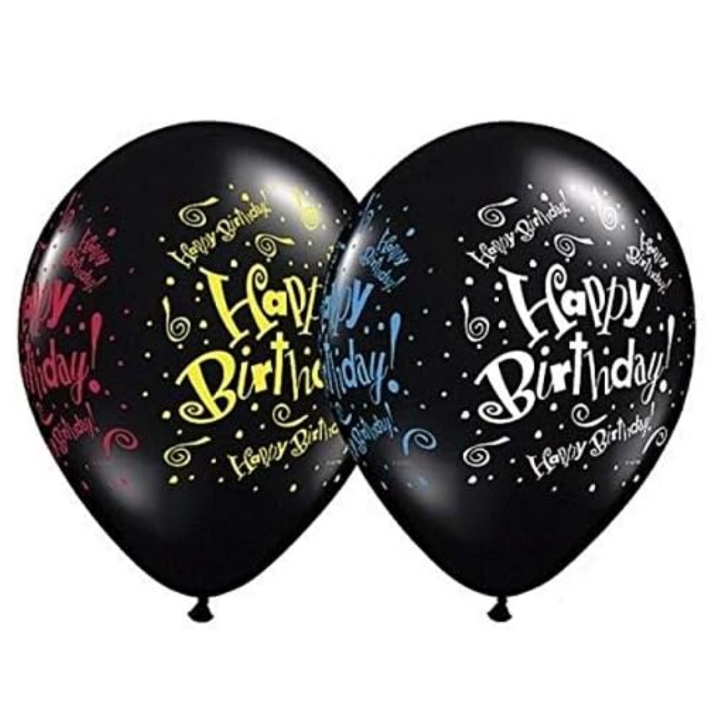 Fekete Happy Birthday Prémium Latex Léggömb - Elegáns Születésnapi Dekorációk