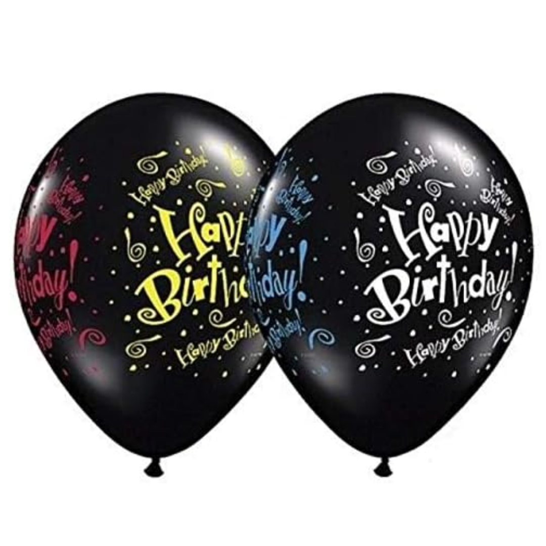 Fekete Happy Birthday Prémium Latex Léggömb - Elegáns Születésnapi Dekorációk