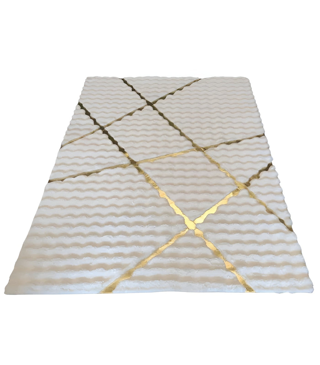 Prémium műszőrme szőnyeg 3D Bubble 120x180cm - Fehér arany csíkos design