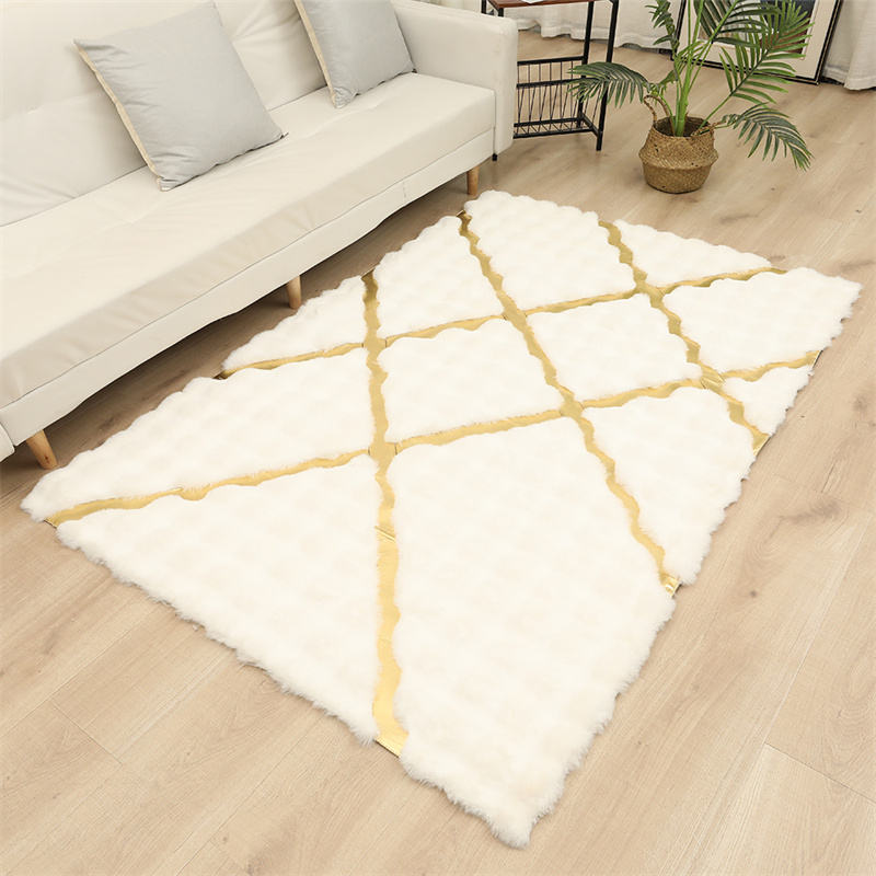 Prémium műszőrme szőnyeg 3D Bubble 120x180cm - Fehér arany csíkos design