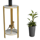 Kerek Dohányzóasztal 2 Szinttel - Modern Design Márványhatású Asztallappal és Arany Fém Kerettel
