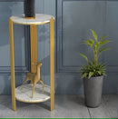 Kerek Dohányzóasztal 2 Szinttel - Modern Design Márványhatású Asztallappal és Arany Fém Kerettel