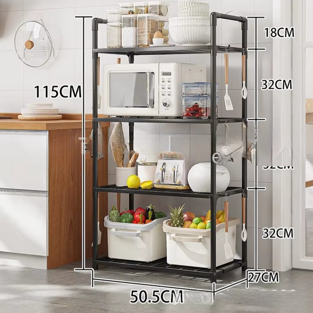 Konyhai Polc 4 Szinttel Mikrohullámú Sütőhöz és Kiegészítőkhöz - Multifunkcionális Rendezőszer 115cm