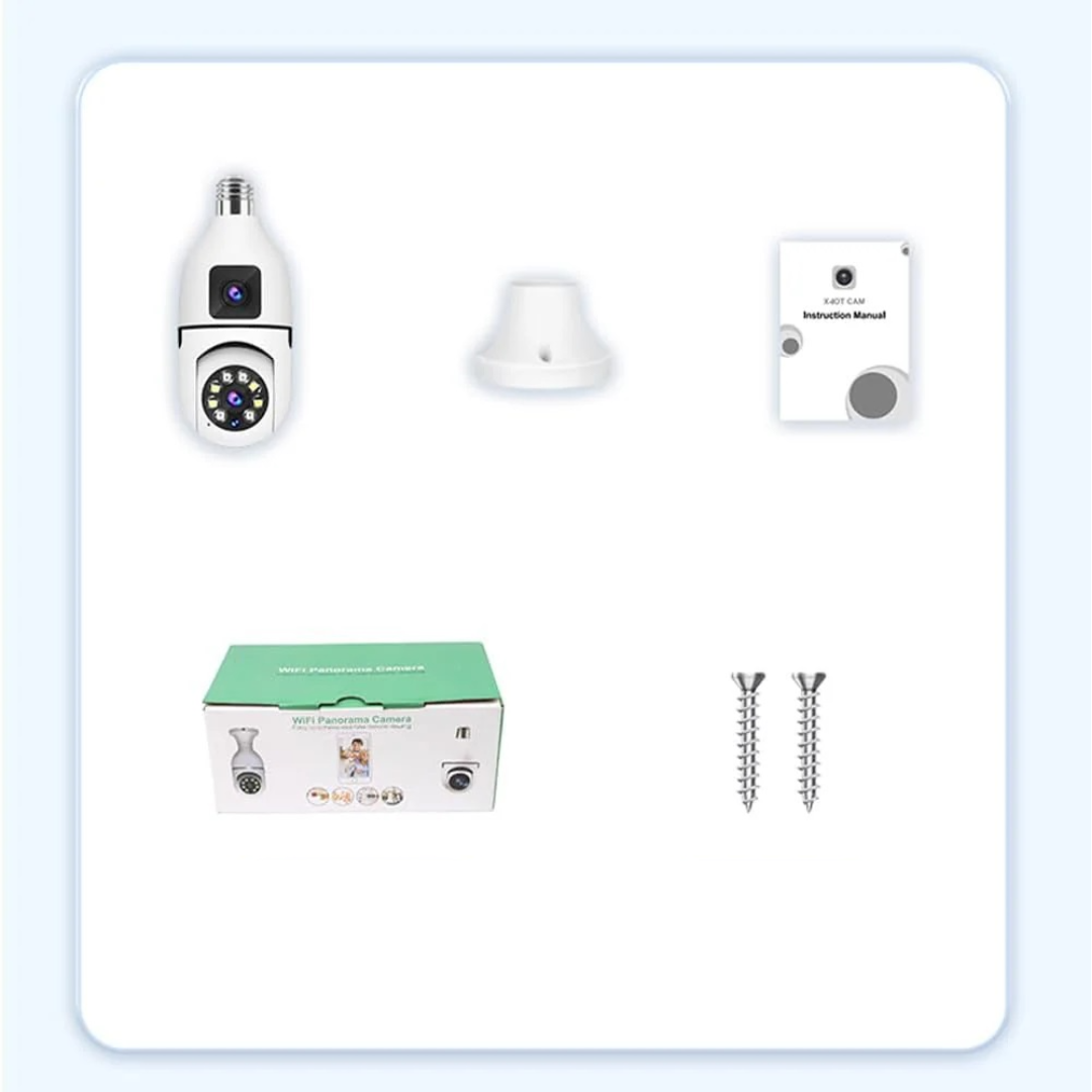 E27 360°-os Ultra HD 2MP WiFi megfigyelő kamera + 32GB kártya - Kétirányú hang és éjjellátó