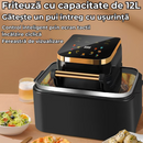 Digitális forrólevegős fritőz 12L 1700W - Érintőképernyős vezérlés, 11 program, LED kijelző, Olajmentes főzés