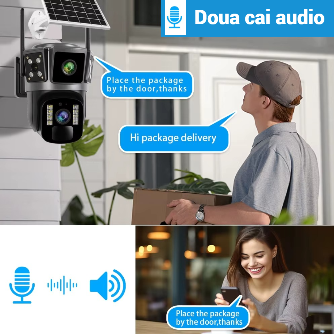 4G Megfigyelő Kamera Napelemmel - Dupla Lencse 360°, Full HD, Színes Éjszakai Látás, Kétirányú Audio
