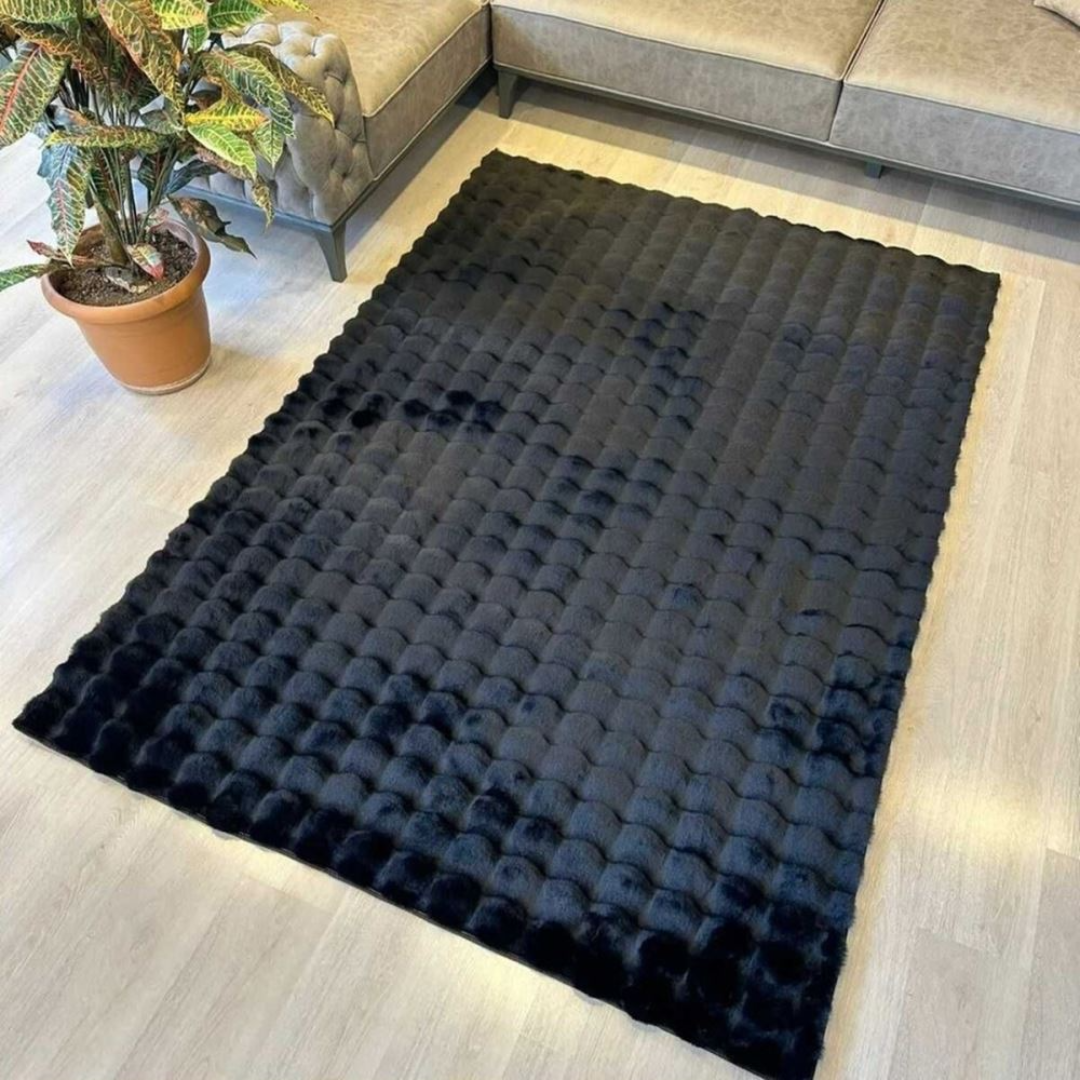 Műszőrme szőnyeg 3D Bubble Nordic design 180x230cm - Puha és bolyhos nappaliba és hálószobába, fekete