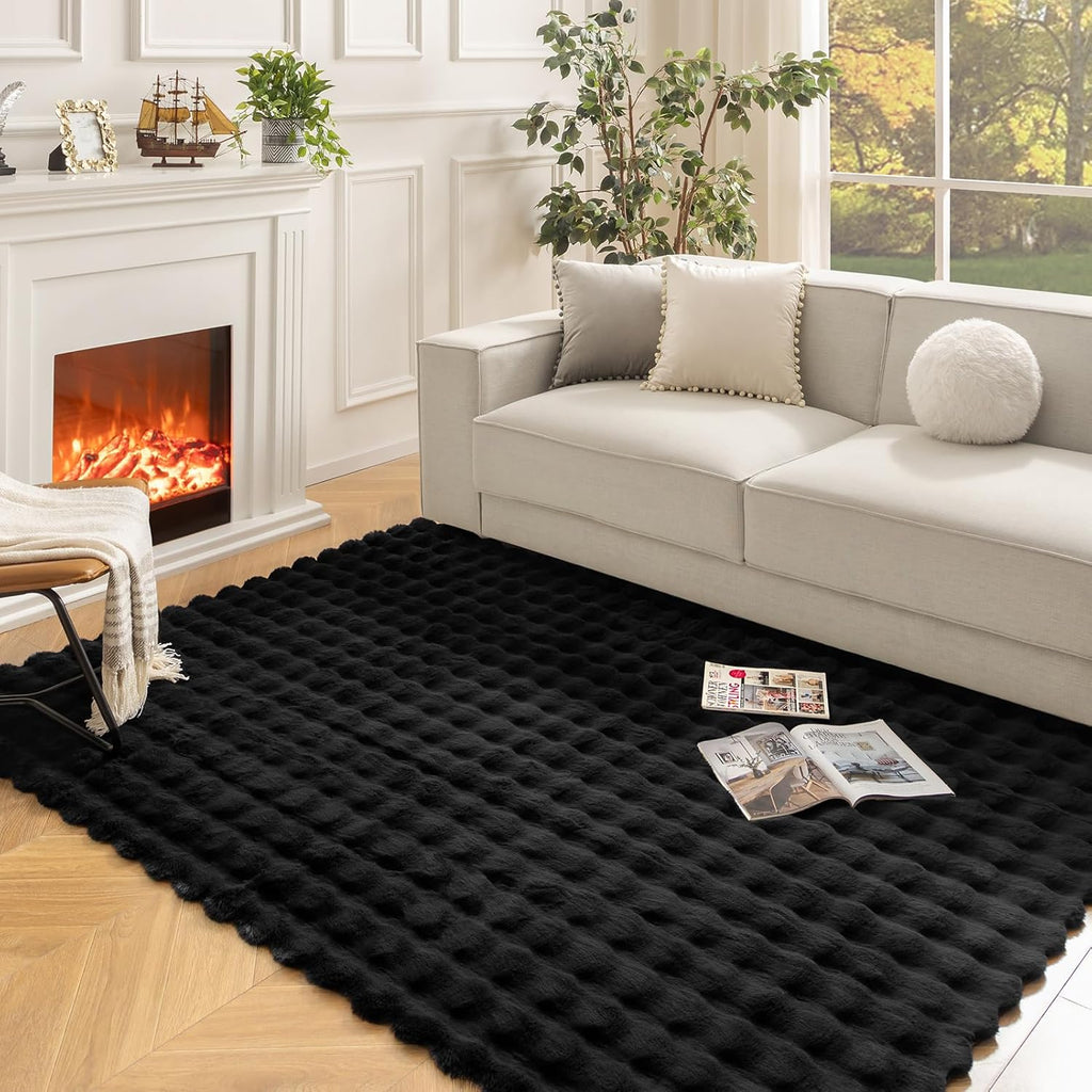 Műszőrme szőnyeg 3D Bubble Nordic design 180x230cm - Puha és bolyhos nappaliba és hálószobába, fekete