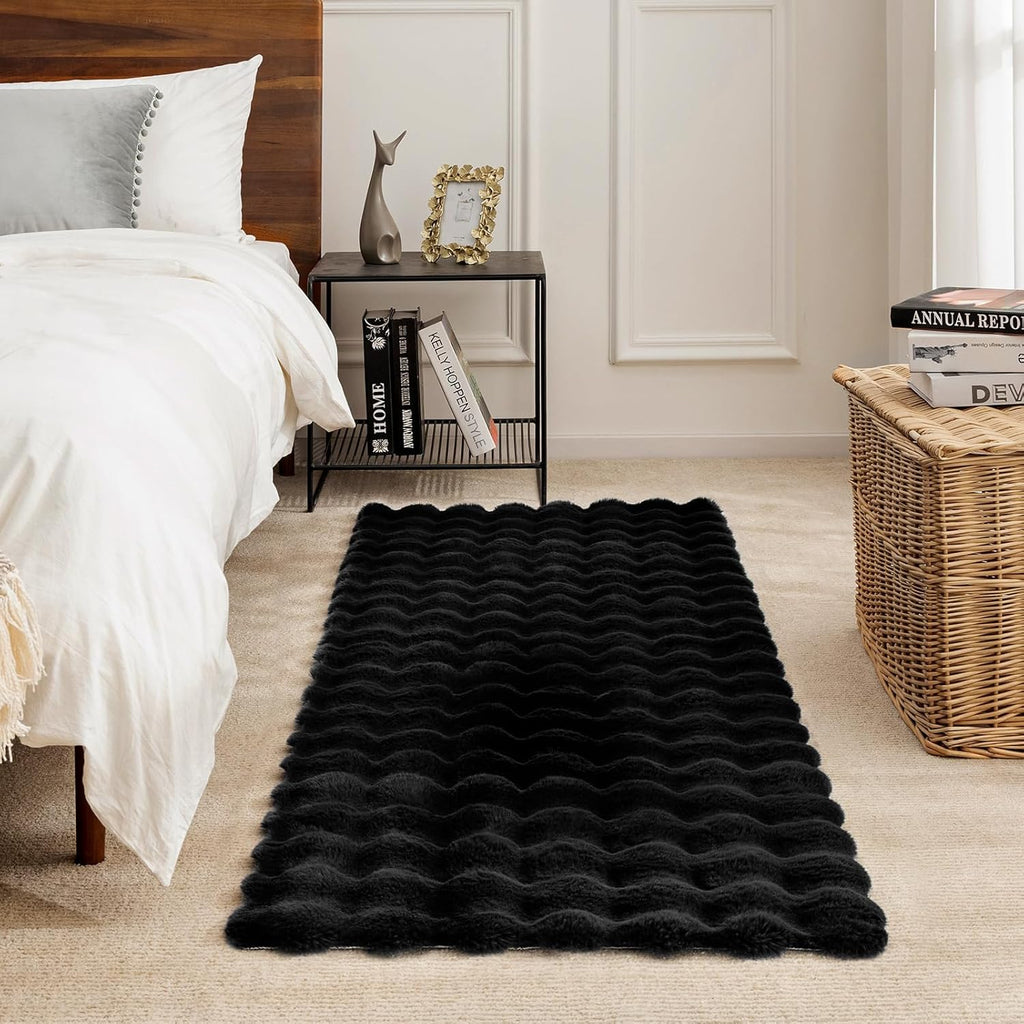 Műszőrme szőnyeg 3D Bubble Nordic design 180x230cm - Puha és bolyhos nappaliba és hálószobába, fekete