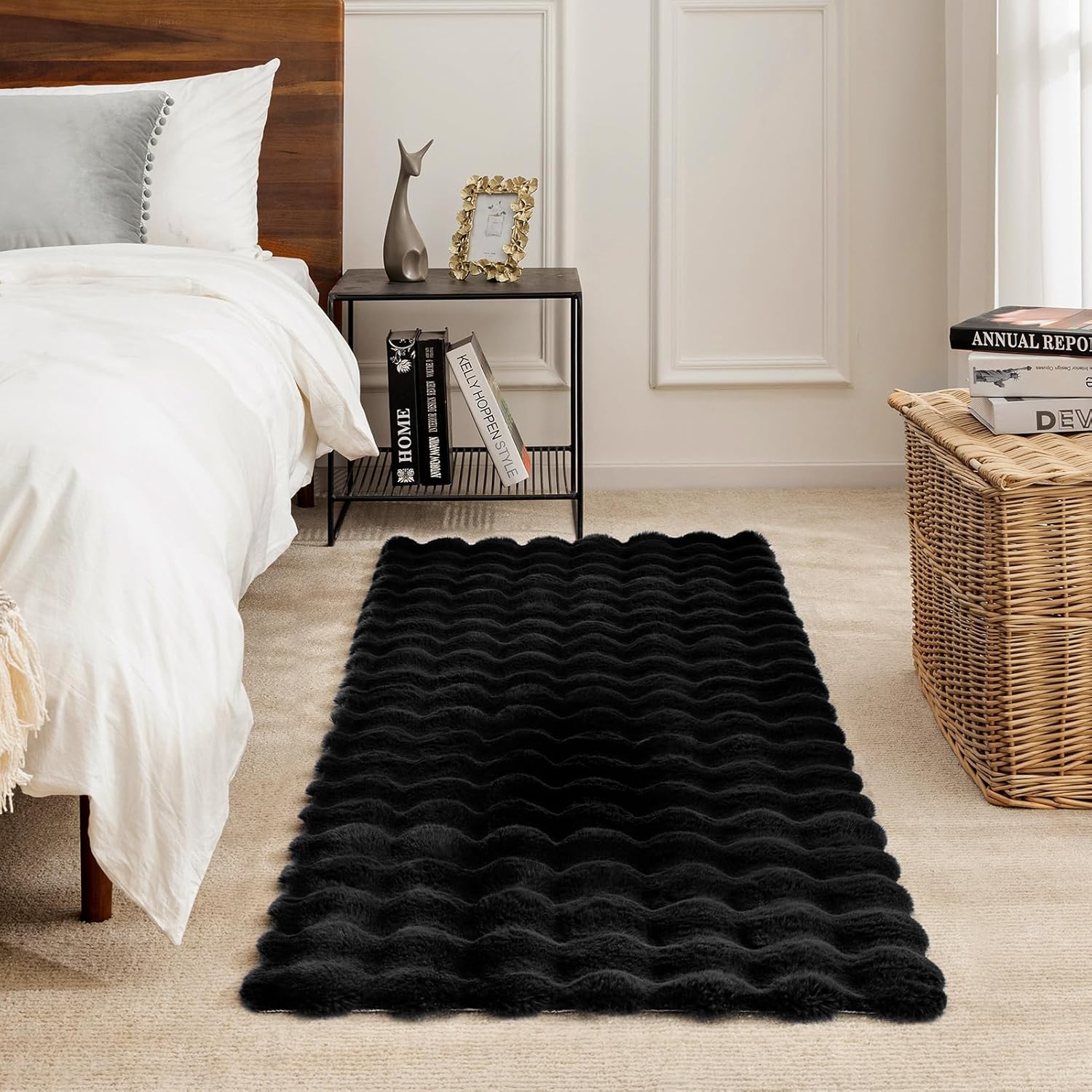 Műszőrme szőnyeg 3D Bubble Nordic design 180x230cm - Puha és bolyhos nappaliba és hálószobába, fekete