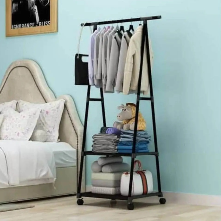 1+1 Csomag Háromszög Ruhaállvány 2 Polccal - Modern Rozsdamentes Acél Design