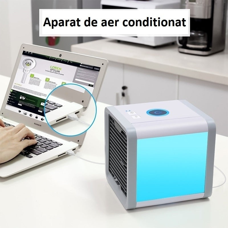 Készletkisöprés. Mini légkondicionáló párásítóval és USB csatlakozással, LED hangulatvilágítással