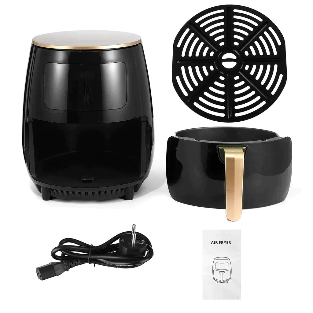 Gazdaságos Konyhai Csomag – Air Fryer 6L 2400W Olajmentes Fritőz Digitális Kijelzővel + 6 az 1-ben Zöldség- és Gyümölcsreszelő Tartállyal