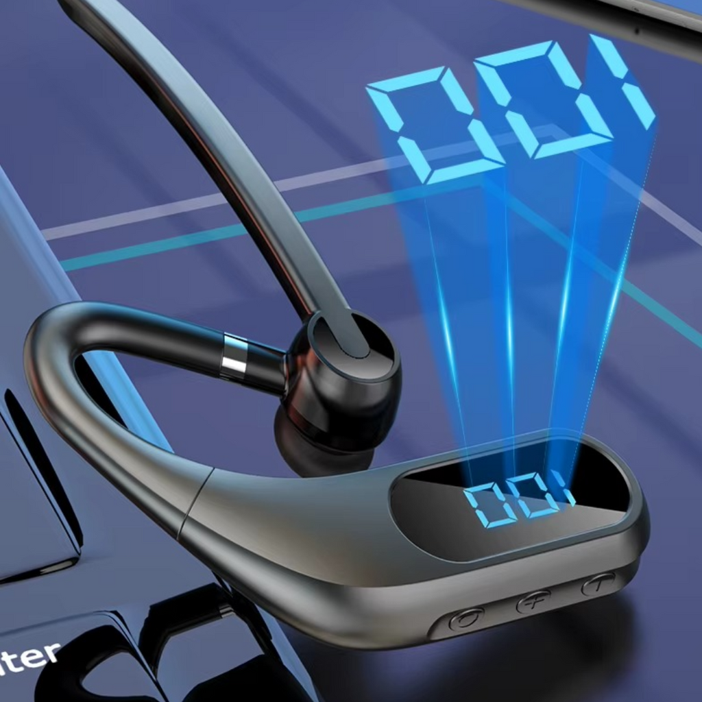 KJ12 vezeték nélküli Bluetooth headset, kihangosító mikrofonnal, 180°-os forgatás, LED kijelző, hosszú üzemidő, gyors csatlakozás, 10m hatótáv, fekete
