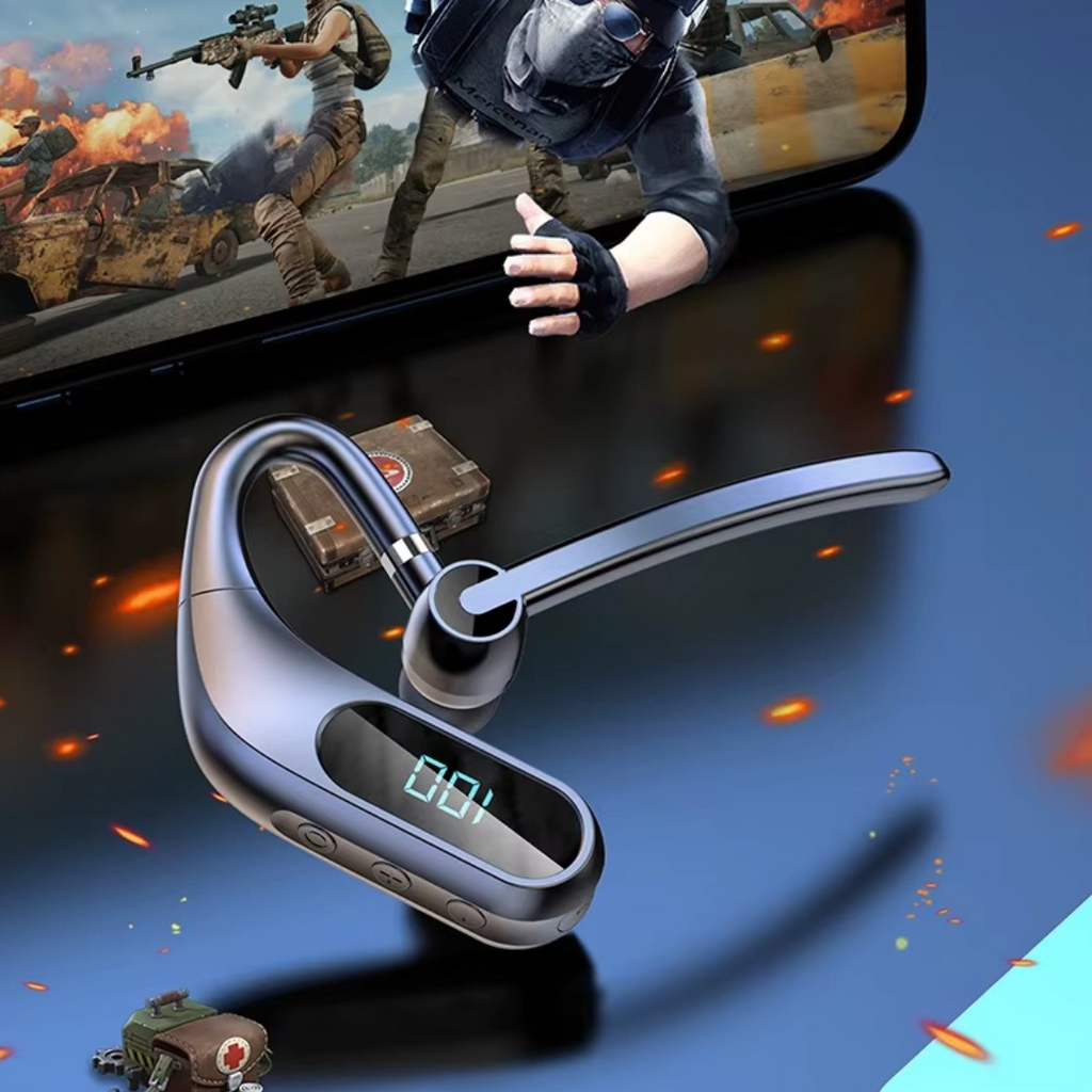KJ12 vezeték nélküli Bluetooth headset, kihangosító mikrofonnal, 180°-os forgatás, LED kijelző, hosszú üzemidő, gyors csatlakozás, 10m hatótáv, fekete