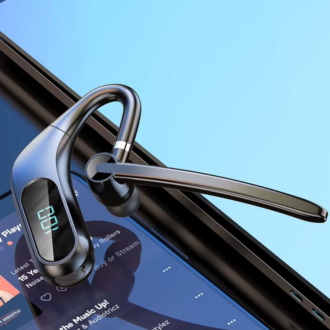 KJ12 vezeték nélküli Bluetooth headset, kihangosító mikrofonnal, 180°-os forgatás, LED kijelző, hosszú üzemidő, gyors csatlakozás, 10m hatótáv, fekete