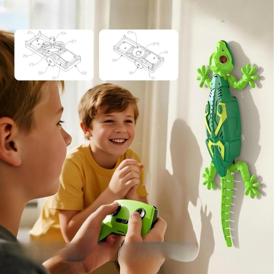 RC Gyík Távirányítóval, Falra Mászik és Padlón Mozog, USB Újratölthető, Realisztikus Hatás, Gyerekjáték 4+ Éveseknek