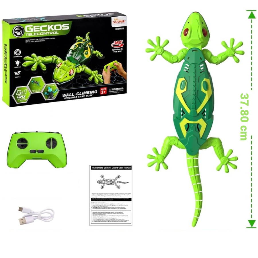 RC Gyík Távirányítóval, Falra Mászik és Padlón Mozog, USB Újratölthető, Realisztikus Hatás, Gyerekjáték 4+ Éveseknek