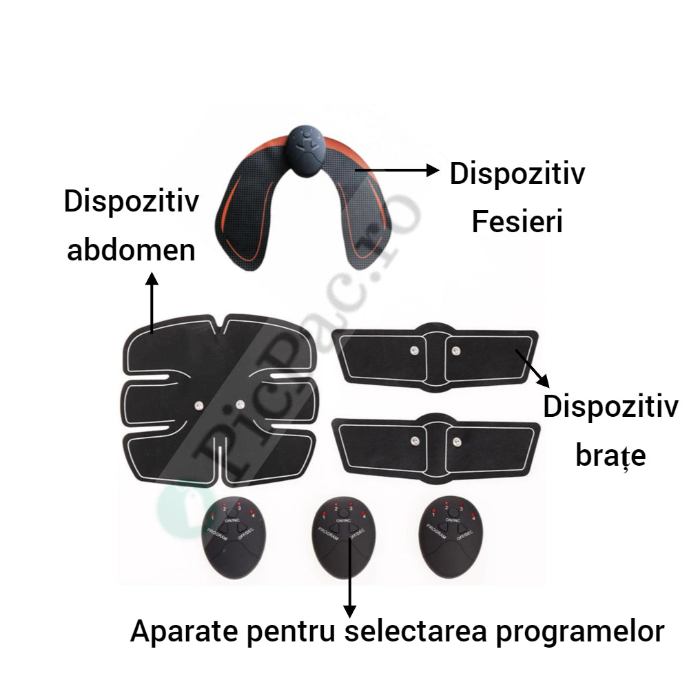 Teljes EMS Elektrostimulációs Készlet - 5 Fitness Készülék Hasra, Karra és Fenékre 10 Intenzitással