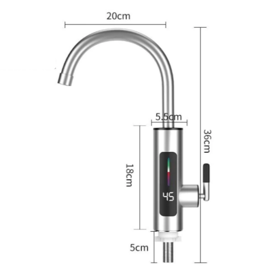 Rozsdamentes acél azonnali elektromos csap 3000W - Meleg víz másodpercek alatt, LED kijelző, 360°-os forgatás