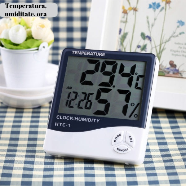 Digitális hőmérő és páratartalom mérő órával és ébresztővel – LCD kijelző, pontos monitorozás