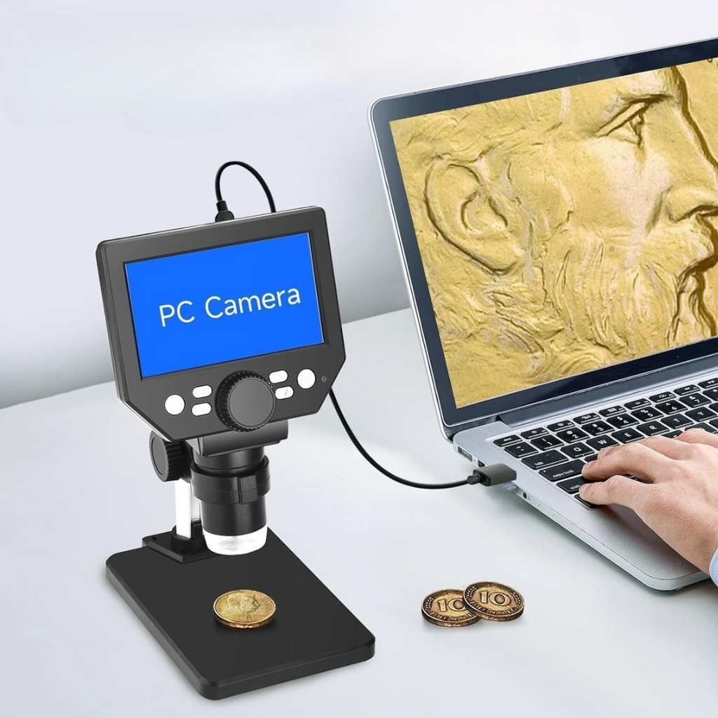 Hordozható Digitális Mikroszkóp LCD Képernyő 4.3 inch Zoom 1X–1000X, 1080P, Állítható LED Világítás