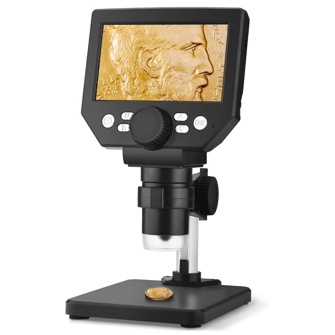 Hordozható Digitális Mikroszkóp LCD Képernyő 4.3 inch Zoom 1X–1000X, 1080P, Állítható LED Világítás